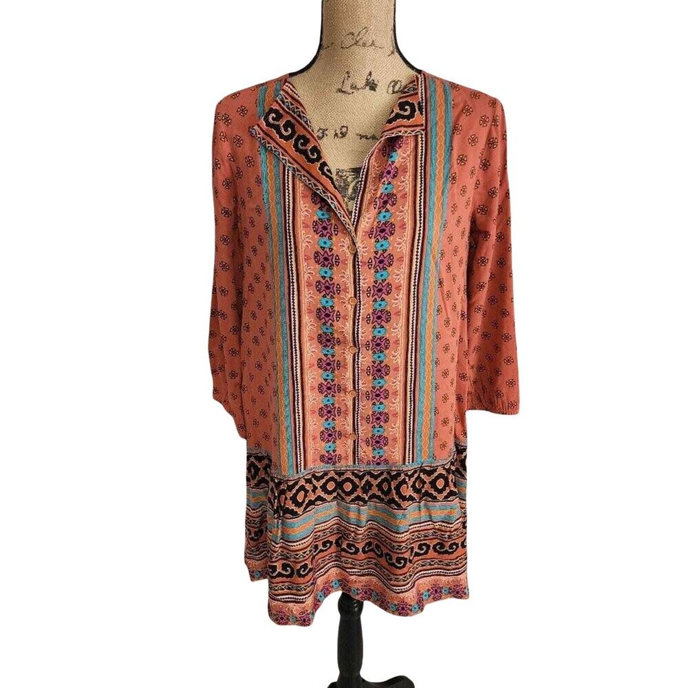 Jack by BB Dakota Women Terracotta Orange Tribal Print Shift Dress Small JG38511